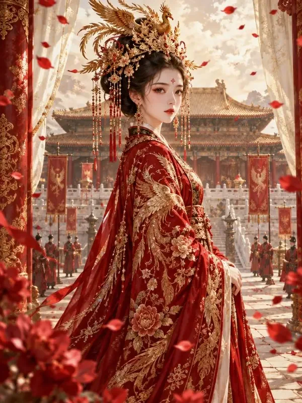 AI漫剧《江山为聘》封面，古装宫廷权谋甜宠的华丽画面